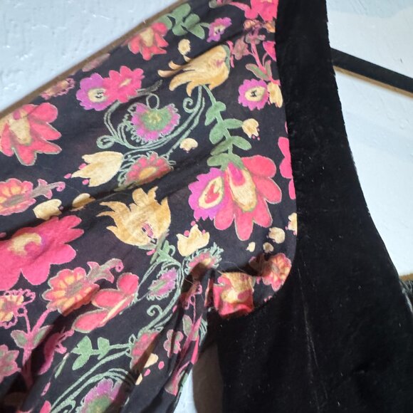 Free People Marsha Black Combo Floral Velvet Boho Mini Dress Size L NWT - Picture 7 of 13